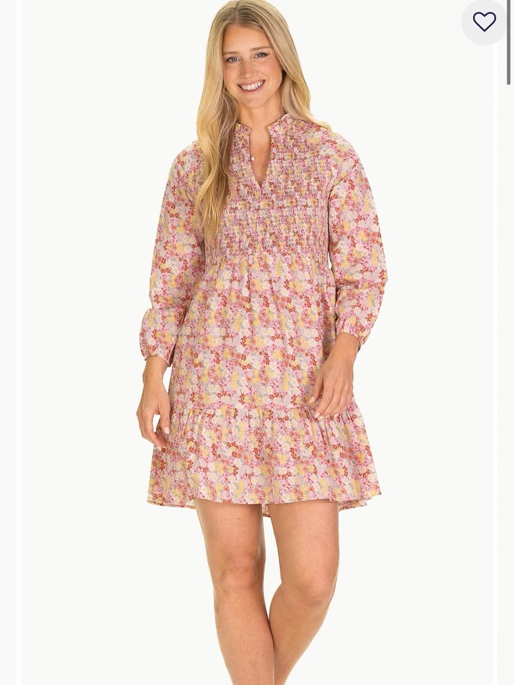 DUFFIELD LANE Wren Dress in Pink Floral Size M Smocked Mini Long Sleeve $189